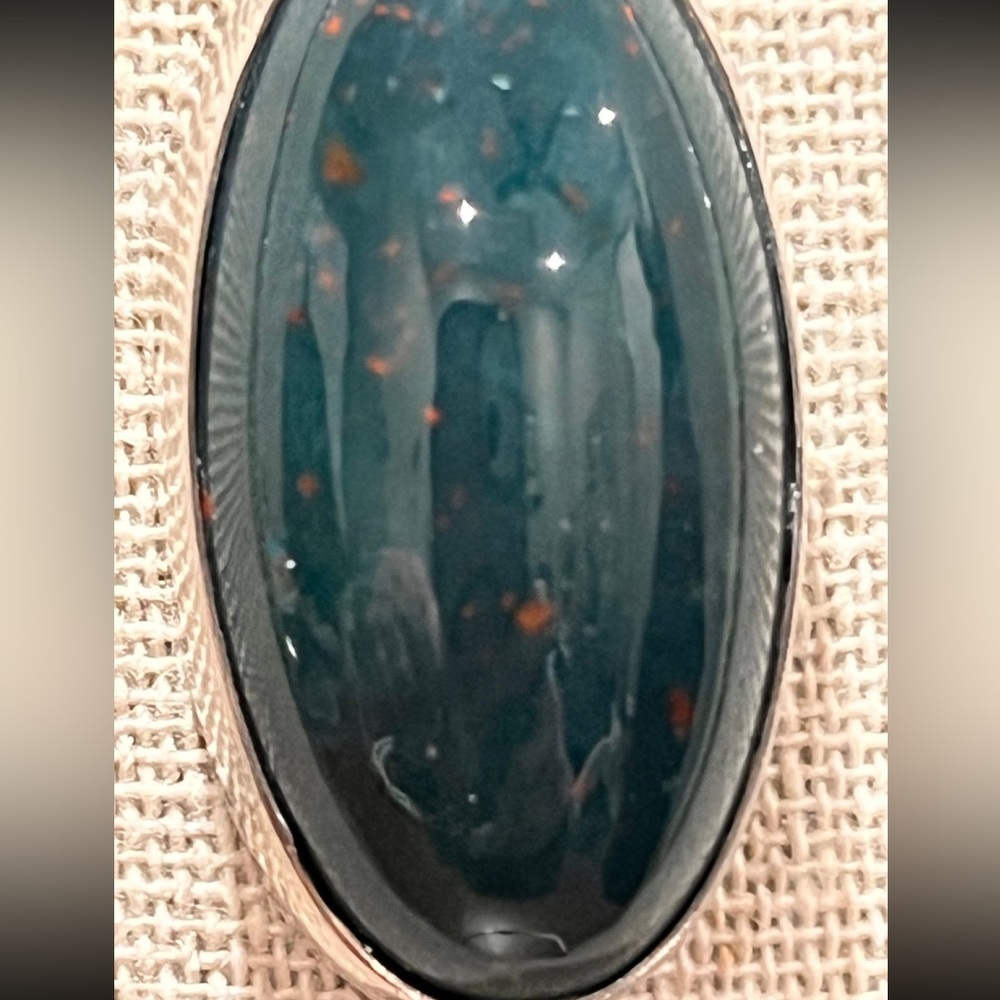 Antique Bloodstone in Sterling with Antique 925 Chain Necklace N247